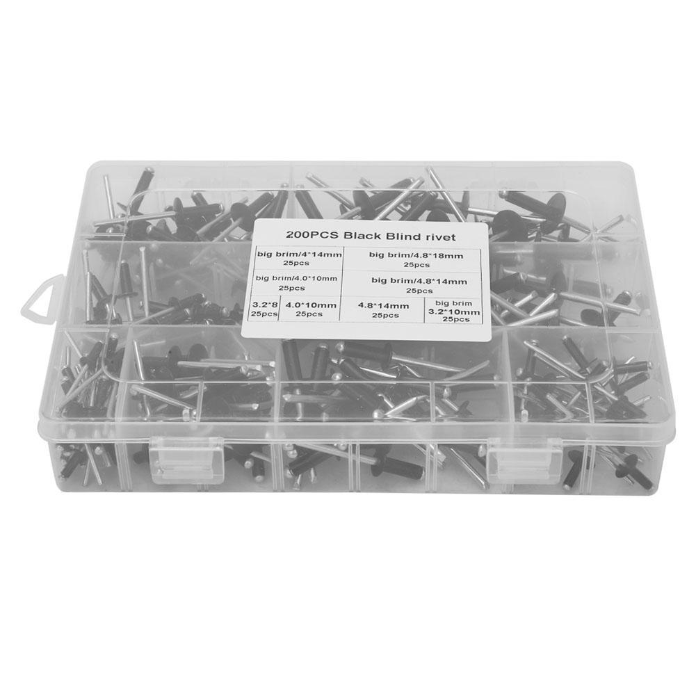 200 Pcs Black Blind River Kit High Strength Round Head Blind Rivet Assortment Kit