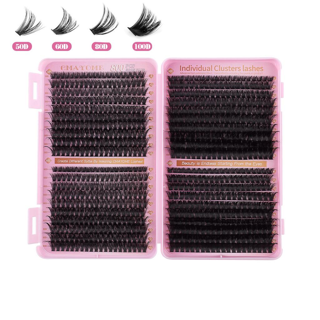 Набор из 800 пучков густых накладных ресниц D-Song 8-18 мм, сегментированные натуральные завитые ресницы для самостоятельного наращивания