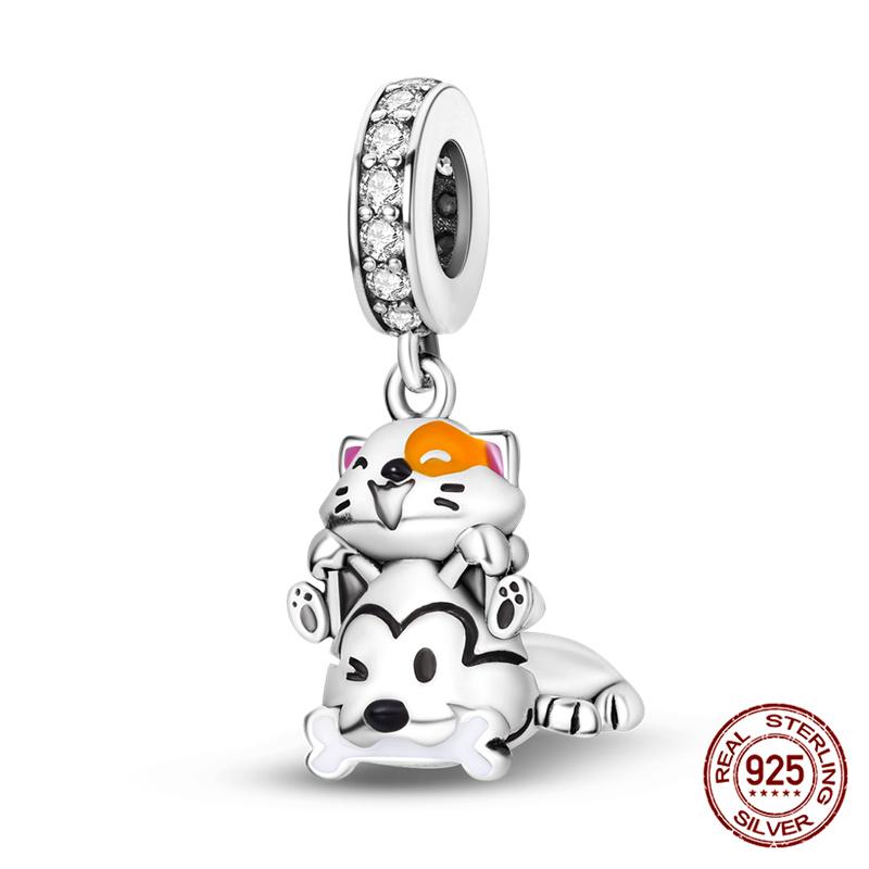 100% 925 silver Animal Series Bulldog Zebra Squirrel Charms Fit Original 925 Bracelet DIY Jewelry Making Women Gift