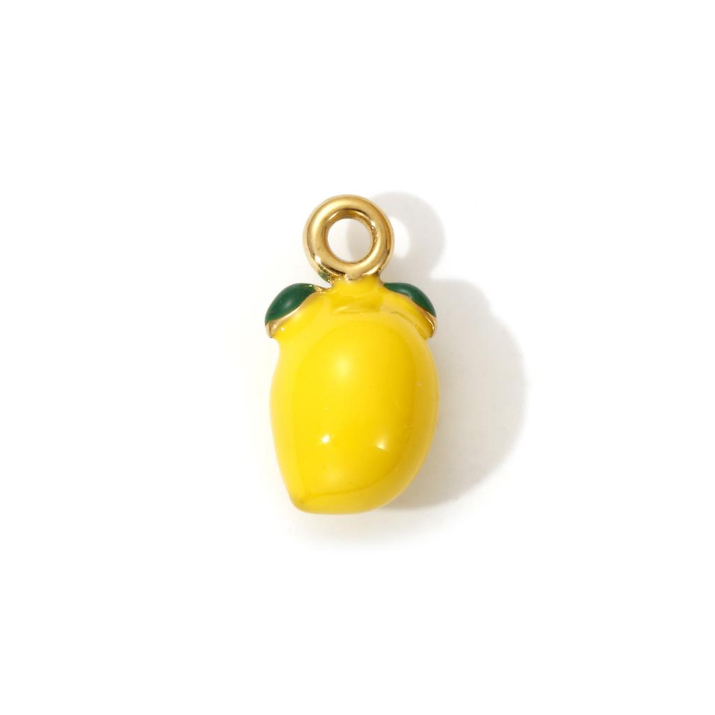 1 Piece 304 Stainless Steel Charms 18K Real Gold Plated Enamel Lipstick Strawberry Mango Pineapple Pendant Necklace DIY Making