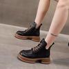 Fashion Round Toe Platform Lace-up Booties Leather Fleece-Lined Ankle Boots for Women Autumn Winter Trend 2025 Goth Woman Short Shoes