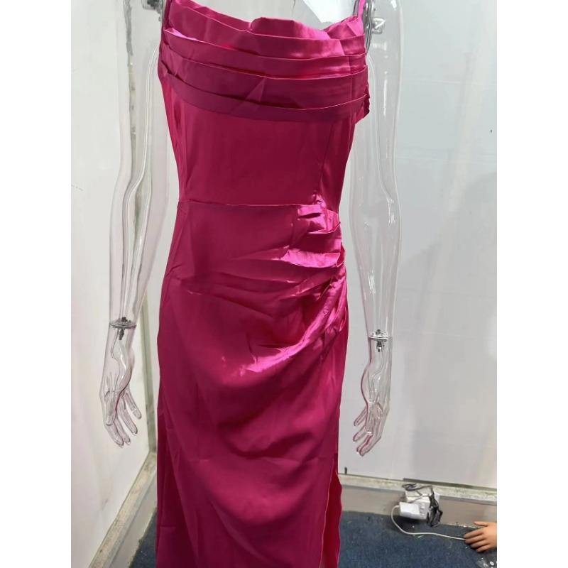 Женское весеннее усаживающееся плиссированное атласное платье с разрезом, сексуальное облегающее платье с запахом на бедрах