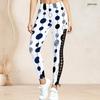 Women Plus Size High Waist Polka Dot Printed Side Eyelet Lace Up Full Length Leggings