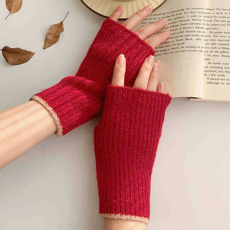 Women Winter Knitted Gloves Touch Screen Half Finger Cycling Warm Fingerless Anti Cold Windproof Outdoor Sports Gloves