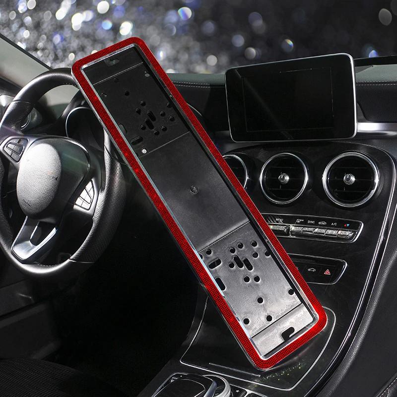 Bling Diamond Car Russian Auto License Plate Frame Holder Stainless Steel Auto Styling Exterior Accessories Women 53.5*12.5cm
