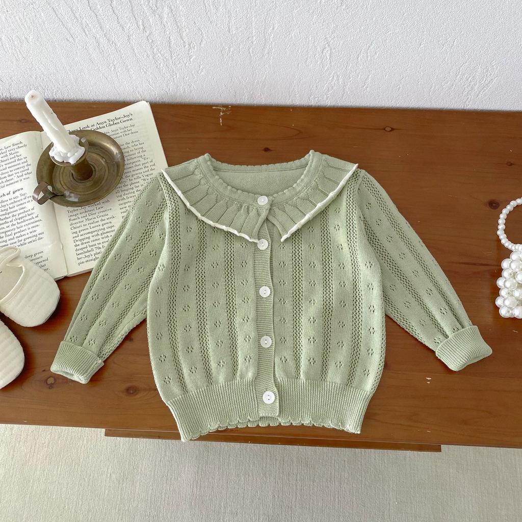 Детская одежда, милый детский вязаный свитер, летняя тонкая девочка, маленький снаружи, кардиган с кондиционером