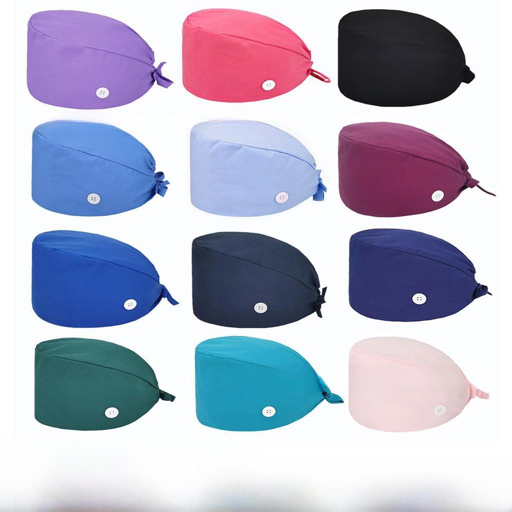Solid Color Embroidered Surgical Cap - Nurse, Gourd, Scrub, and Baotou Styles with Custom Logo.