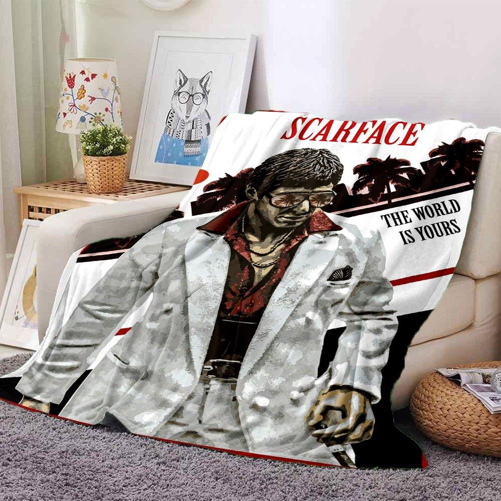 1pc Scarface-Inspired Flannel Blanket - Soft Cozy All-Season Throw for Bedroom, Sofa, Camping, Travel - Perfect Gift for Movie FansB08