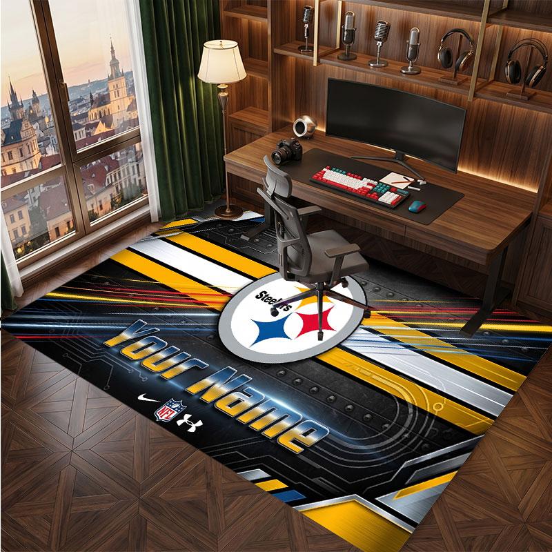 Pittsburgh Steelers Personalized Crystal Velvet Carpet, Customized Name Text Soft Anti‑Slip Rug for Living Room Bedroom
