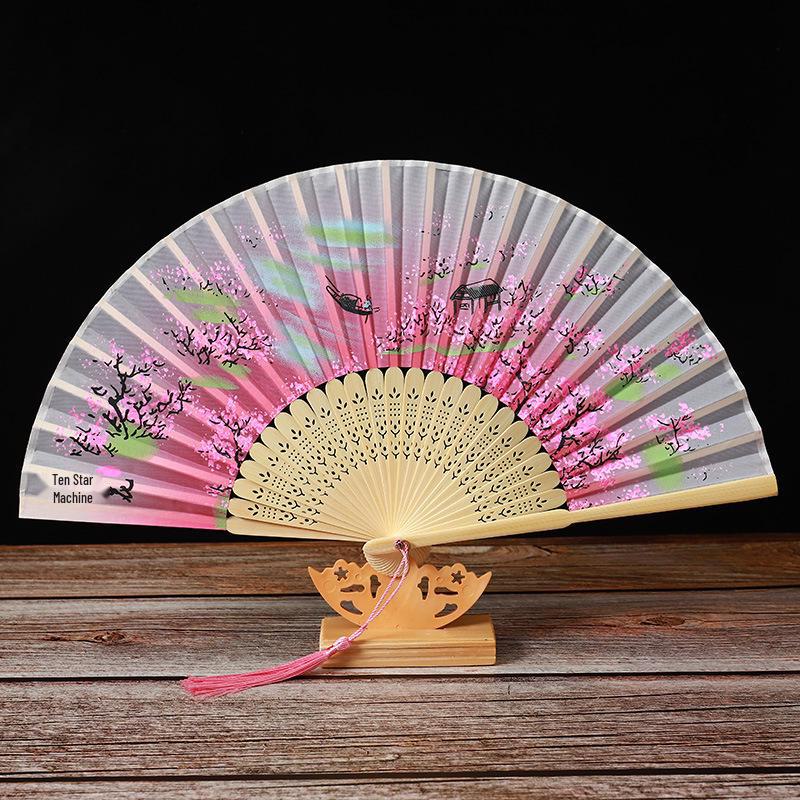 Складной веер из бамбука, дизайн Green Smile, элегантный женский танцевальный веер, идеальный подарок для студента