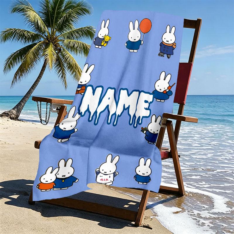 Custom Name Personalized Miffy Print Beach Towel, for Trip Camping Beach Party Home Decor, Birthday Gift for Family & Friends
