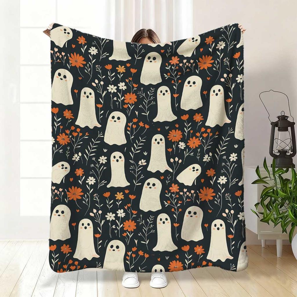 Modern Allseason Flannel Blanket, Featuring Cute and Autumn Floral Patterns, Lightweight, Soft and Comfortable, Washable, Sofas, Beds, Rooms, Travel,