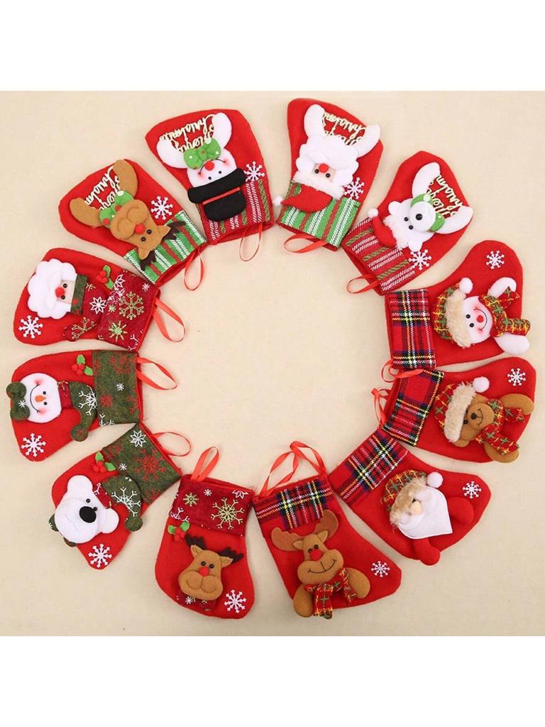 Christmas Tree Hanging Mini Stockings Decoration Small Candy Gift Bag Santa Claus Snowman Reindeer Bear Decorative Socks