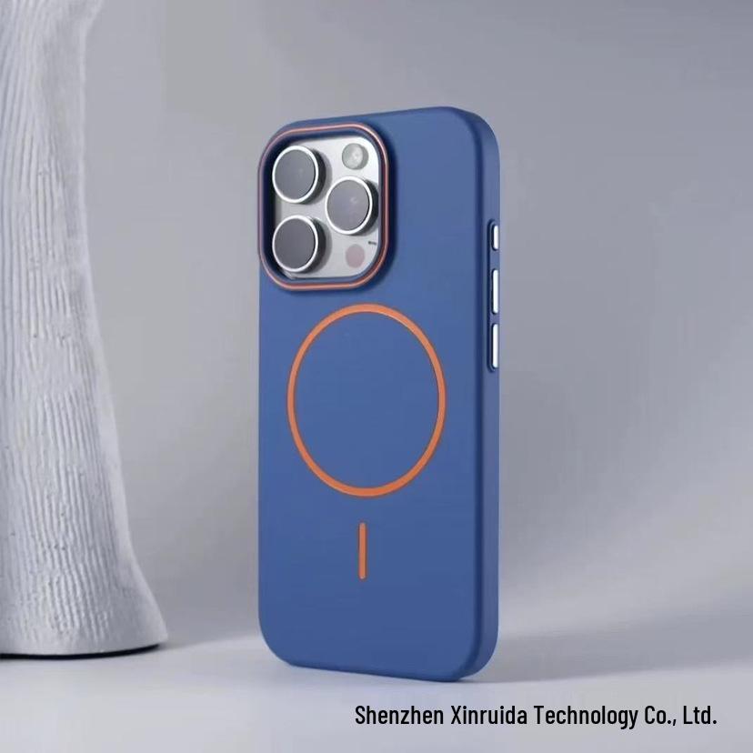 Магнитный матовый защитный чехол с эффектом кожи для iPhone 16 Pro Max, iPhone 15 и iPhone 14 - Защита от падений, дизайн с цветовой блокировкой.
