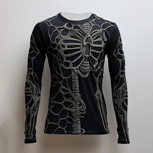 Мужской уличный винтажный оверсайз-топ с круглым вырезом и длинными рукавами, одежда с трендовым принтом, 3D узором черепа, модный длинный рукав, размер S-6XL