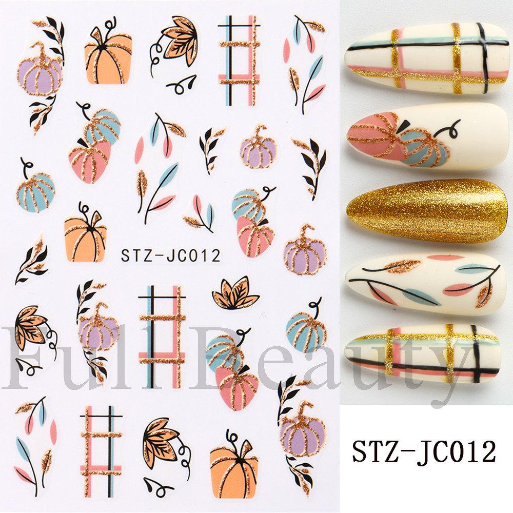 New nail art stickers ins autumn pumpkin retro plaid thorn lines thanksgiving adhesive nail stickers