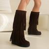 Женские сапоги Tassel Winter New Bohemian Flocking Monica Design Сапоги до середины голени Теплые сапоги на молнии на платформе с подкладкой из плюша Высокие сапоги до колена