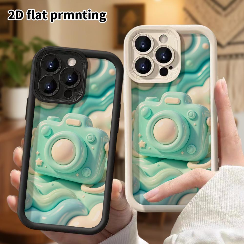 Phone Case: 2D flat design suitable for iPhone 18 17 16 15 14 13 Pro, mint green cute camera, perfect Christmas and Halloween holiday gift