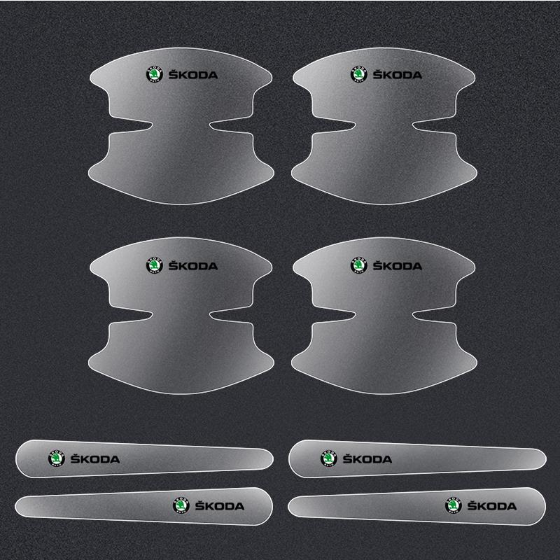 2025 New 8PCS Transparent Protective Stickers for Car Door Handle For Skoda Octavia Rapid Kodiaq Karoq Fabia Kamiq Superb Deriva