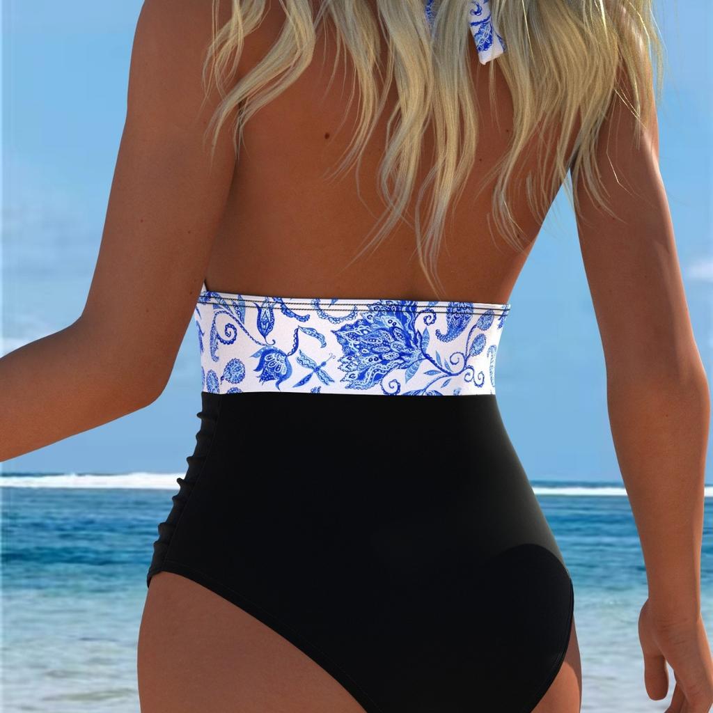 1011 Women's One-piece Swimsuit Neck Strap Halter Sling Design Beach Swimsuit
