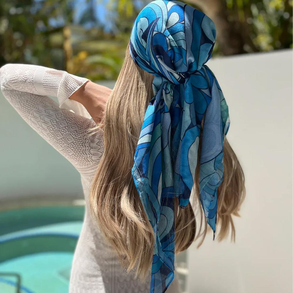 DIY Printed Ladies Stretch Cotton Headscarf Tie Scarf Printed Hip Hop Trend Bouncing Silk Headscarf