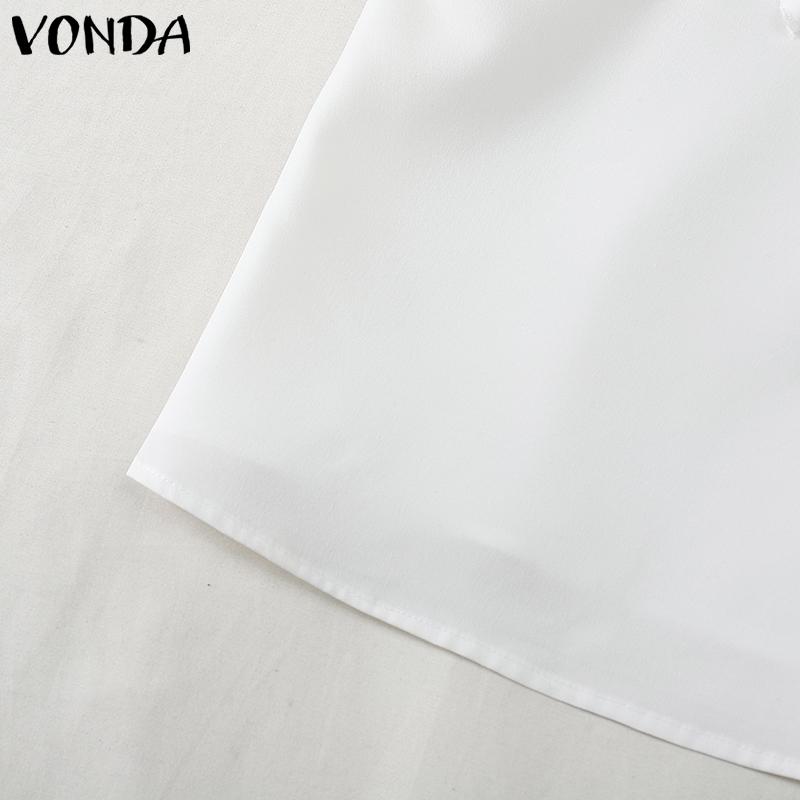 VONDA Женские летние однотонные блузки с воротником-стойкой и коротким рукавом с оборками