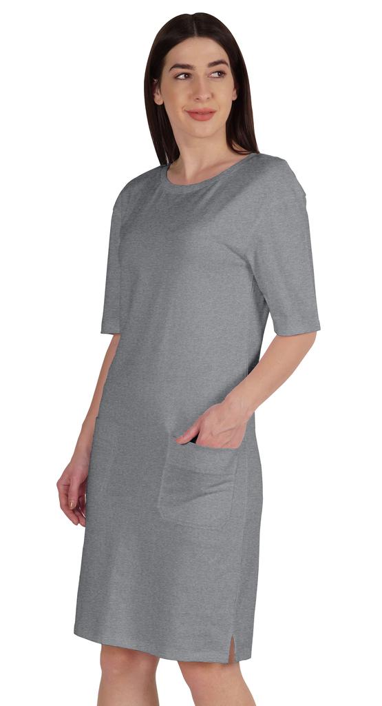 Inkmeso Женское платье-футболка с рукавами по локоть, стандартного кроя, с передними карманами