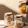 1PC Kitchen Organizer Nut Storage Food Storage Crabapple Flower Wooden Lid Canister Glass Jar