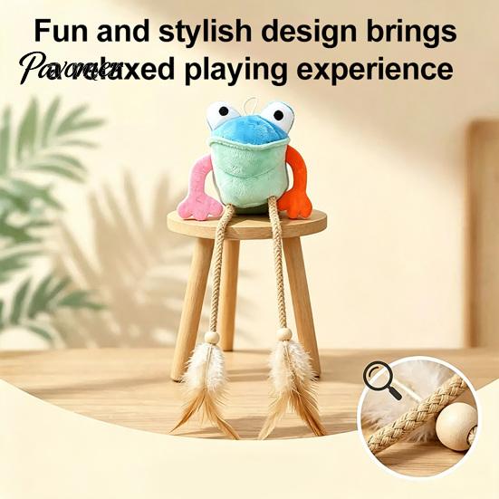 Игрушка для самостоятельной игры кошек, развивающая, Плюшевая лягушка, Интерактивная игрушка для котят с колокольчиком и перьями, Игрушки для домашних кошек, Плетеная веревка, Длинноногая лягушка,