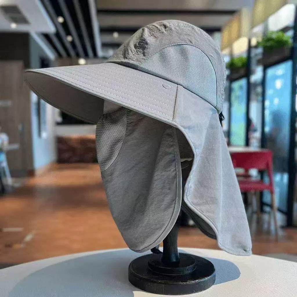 Lightweight Oxford Fabric Bucket Hat With Wide Brim & Removable Face Cover Breathable Mesh Sun Protection Fisherman Hat