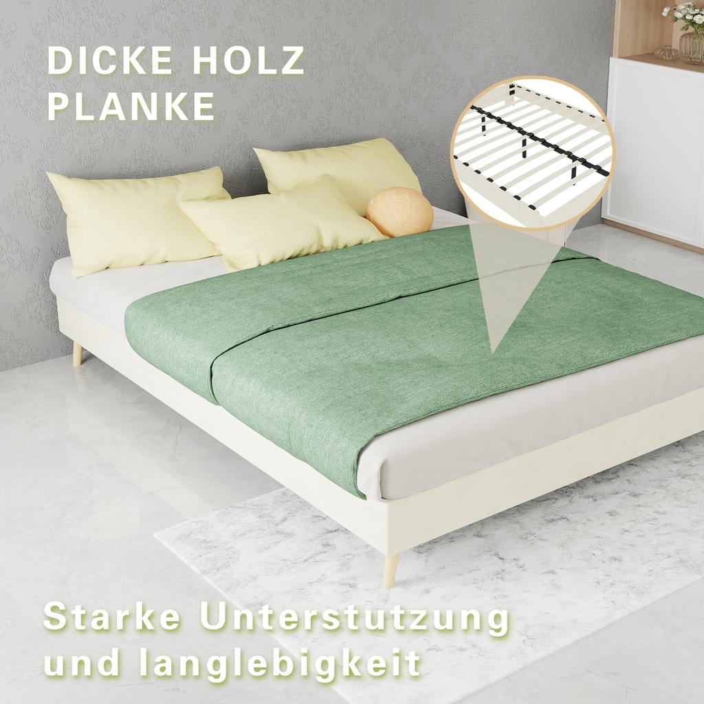 Modern Minimalist Bed Frame, 140x200 cm, Beige, Dutch Velvet Fabric, Low-Profile Base. Excludes Gas Lift Mechanism, Headboard, and Mattress.