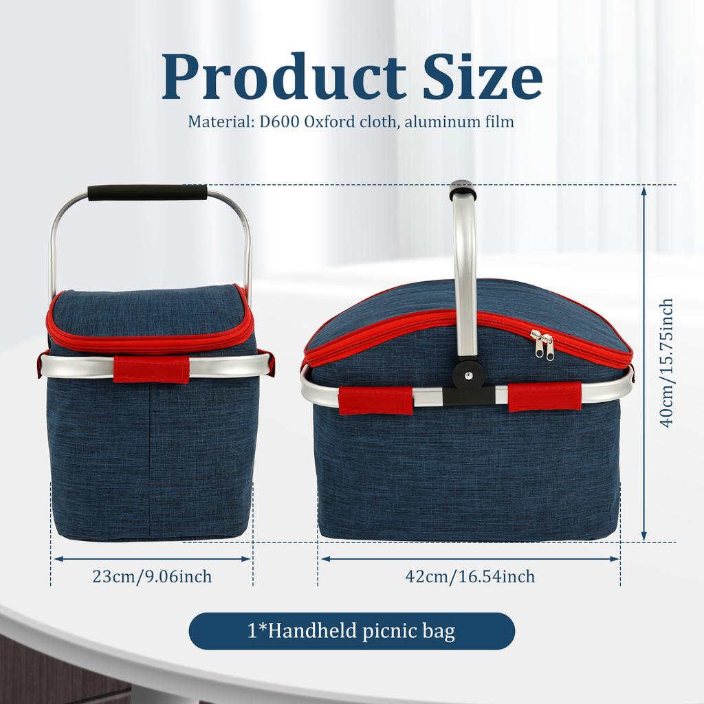 Корзина для пикника D600 Ткань Оксфорд Изоляция и Водонепроницаемость Корзина для покупок Большая Вместимость Складная Уличная Переносная Корзина для Ланча