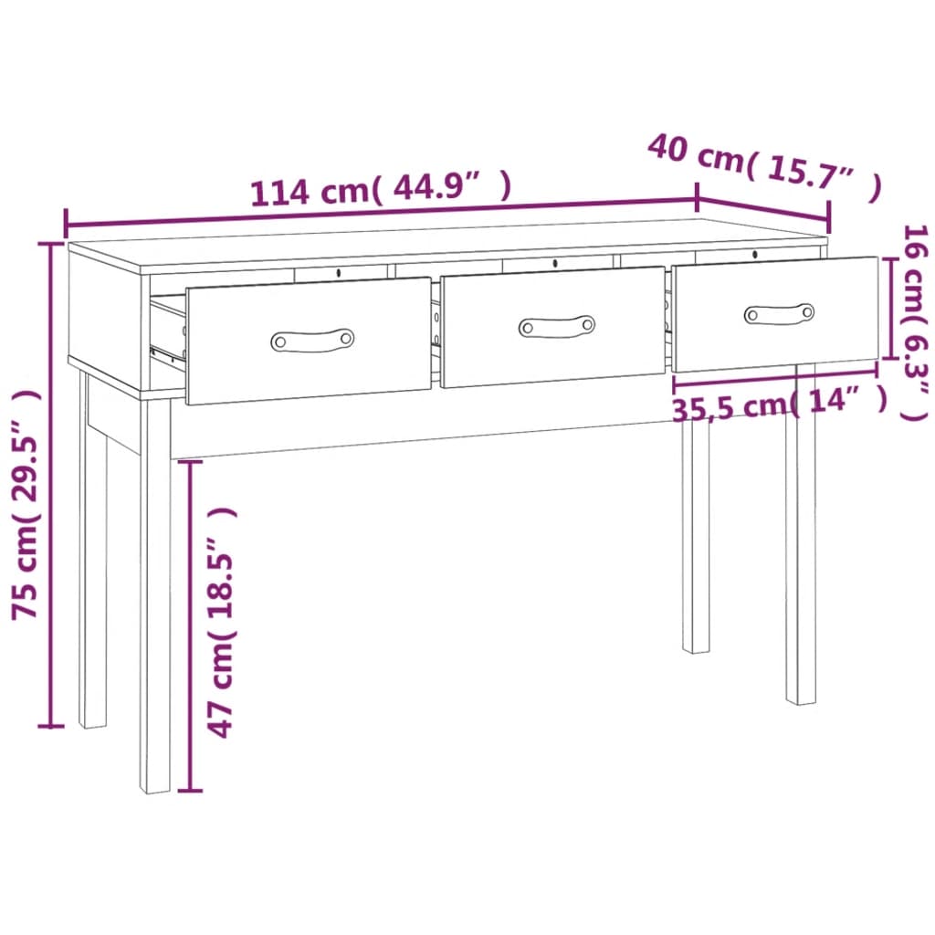 Console Table Grey 114 x 40 x 75 cm Solid Pine Wood