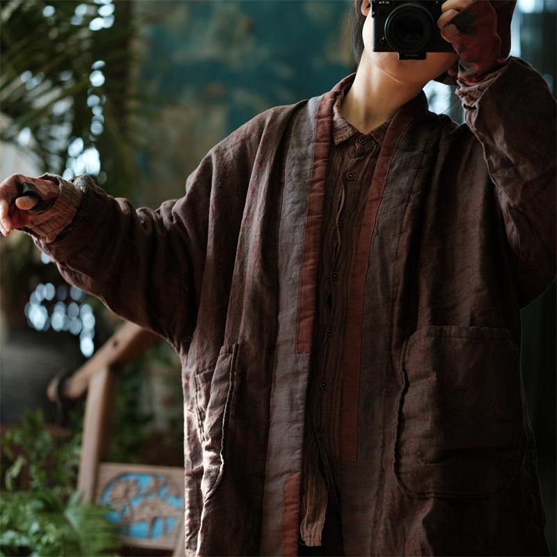 Johnature Women Fashion Vintage Printing Loose Clothing Long Sleeve Clothing Coats