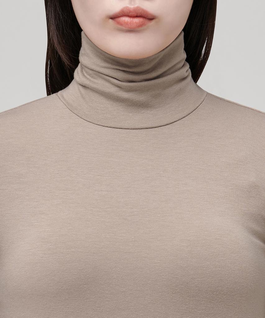 MUSINSA STANDARD WOMAN Женская тонкая водолазка из тенселя [Пыльно-бежевый]