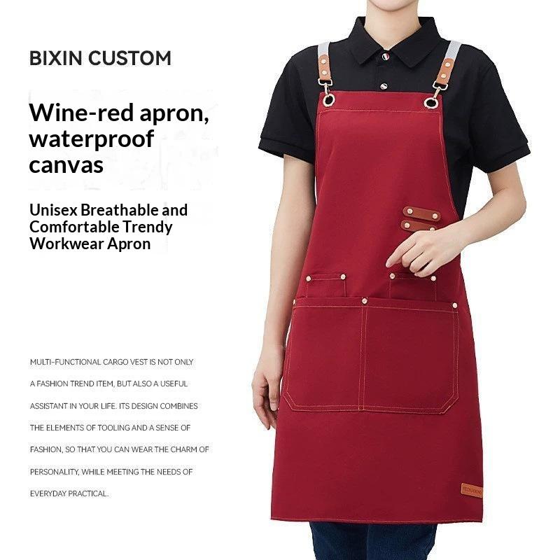 Waterproof Oil-Proof Kitchen Apron With Usb Cable Large Pockets Adjustable Shoulder Strap For Kitchen Cafe Gardening Painting