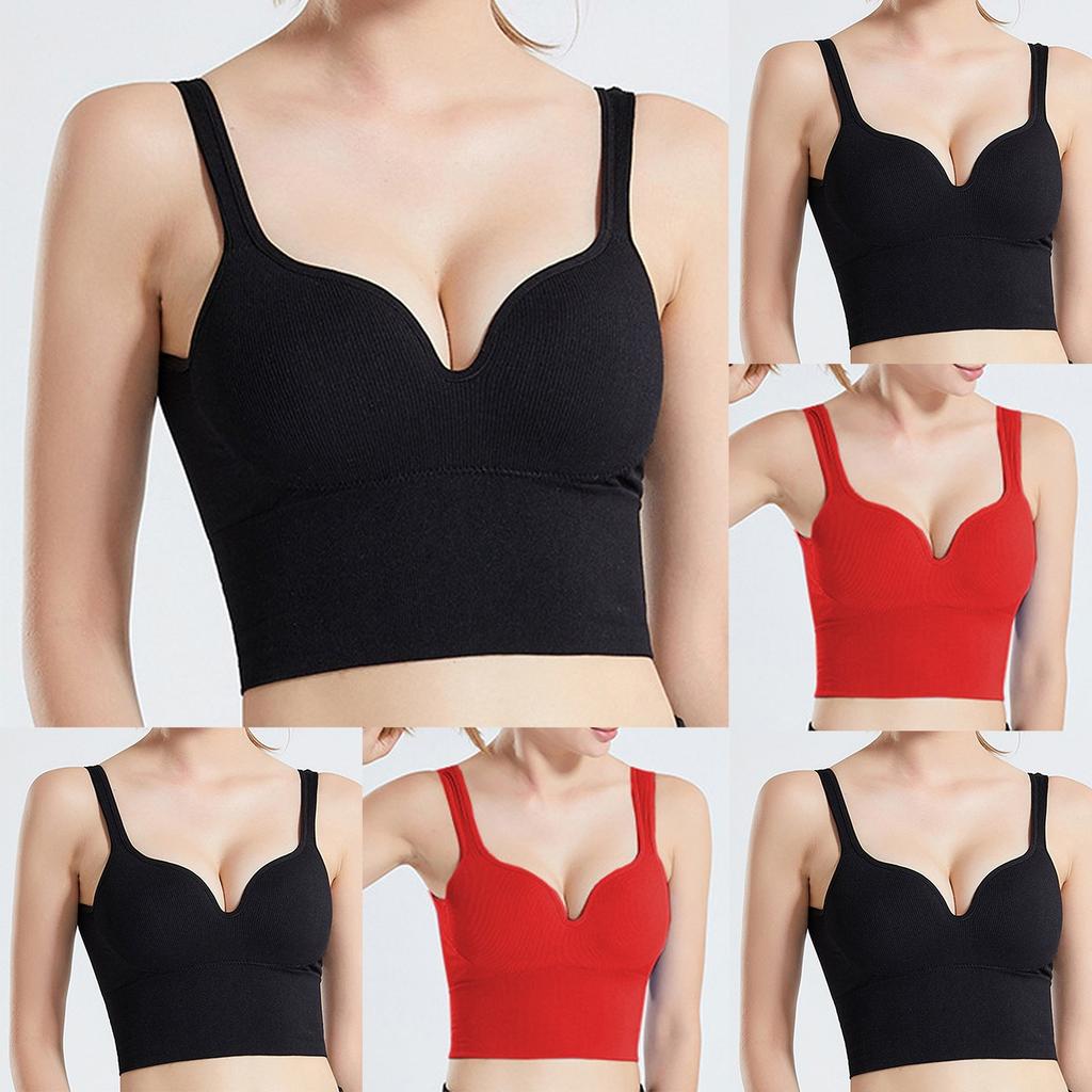 Women's Solid Color Fixed Cup Sports Bra Tank Top
