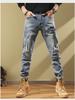 Мужские модные облегающие рваные джинсы скинни с эластичной тканью и нашитыми заплатками