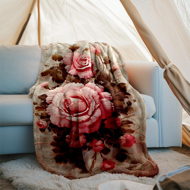 Floral Artwork Print Flannel Blanket, Soft Warm Lightweight Throw Blanket for living Room,Sofa Bed Camping office