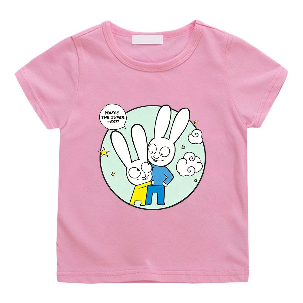 Детская футболка Simon Super Rabbit Мультяшная 100% Хлопок Милая для Мальчиков и Девочек Короткий Рукав Принт Манга Детский Топ Повседневный Малыш Лето