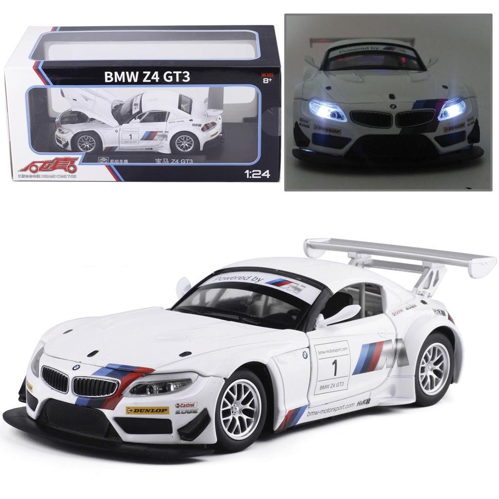 Масштаб 1/24 Z4 GT3, литая под давлением модель автомобиля, игрушечный автомобиль с откатным механизмом, звуком и светом для детей, коллекция подарков для мальчиков и девочек