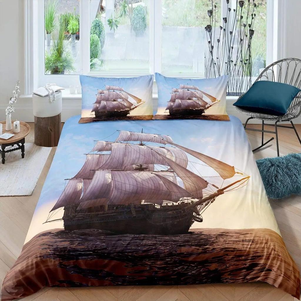 Пододеяльник с изображением парусной лодки King Queen, комплект постельного белья Coastal Sailing Boat, одеяло Sea Adventure, полиэстер, пододеяльник