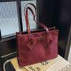 Luxury Red Bridal Tote Bag Retro PU Suede Splicing One Shoulder Bags Autumn Winter Women Sweet Bow Large Capacity Handbags