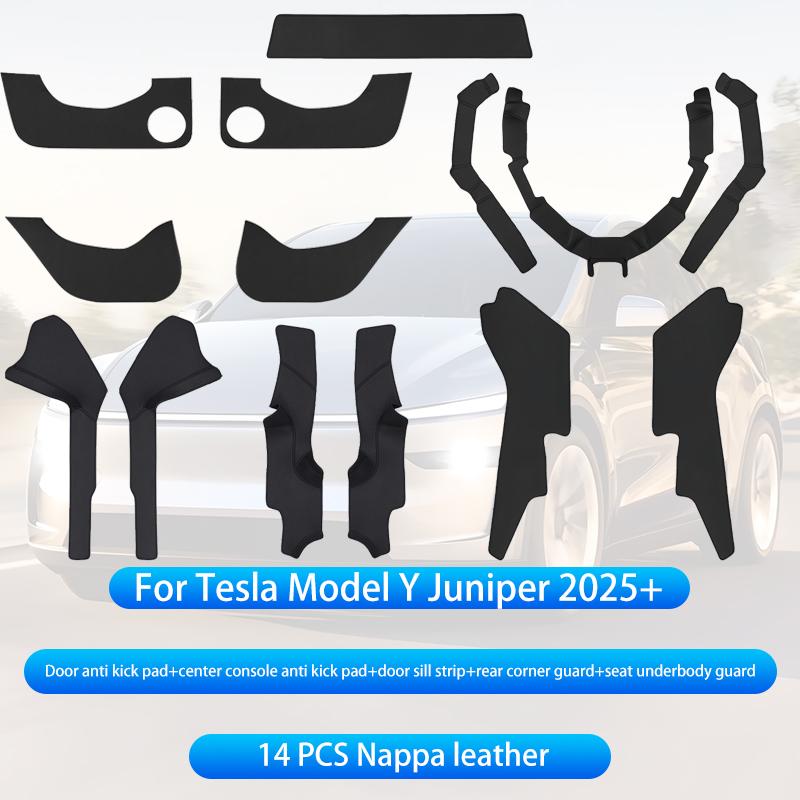 Для Tesla Model Y Juniper 2025+ Панель боковой части центральной консоли Защитная накладка от пинков Кожаная наклейка Накладка на ноги Автоаксессуары