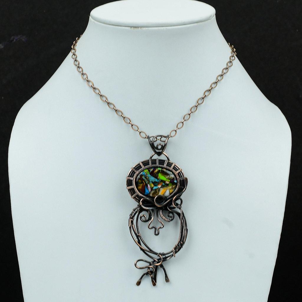 Fiesta Kingman Turquoise Pendant Copper Wire Wrapped Pendant Handmade Wire Jewelry Multi Copper Turquoise Pendant Gemstone Pendant For Gift