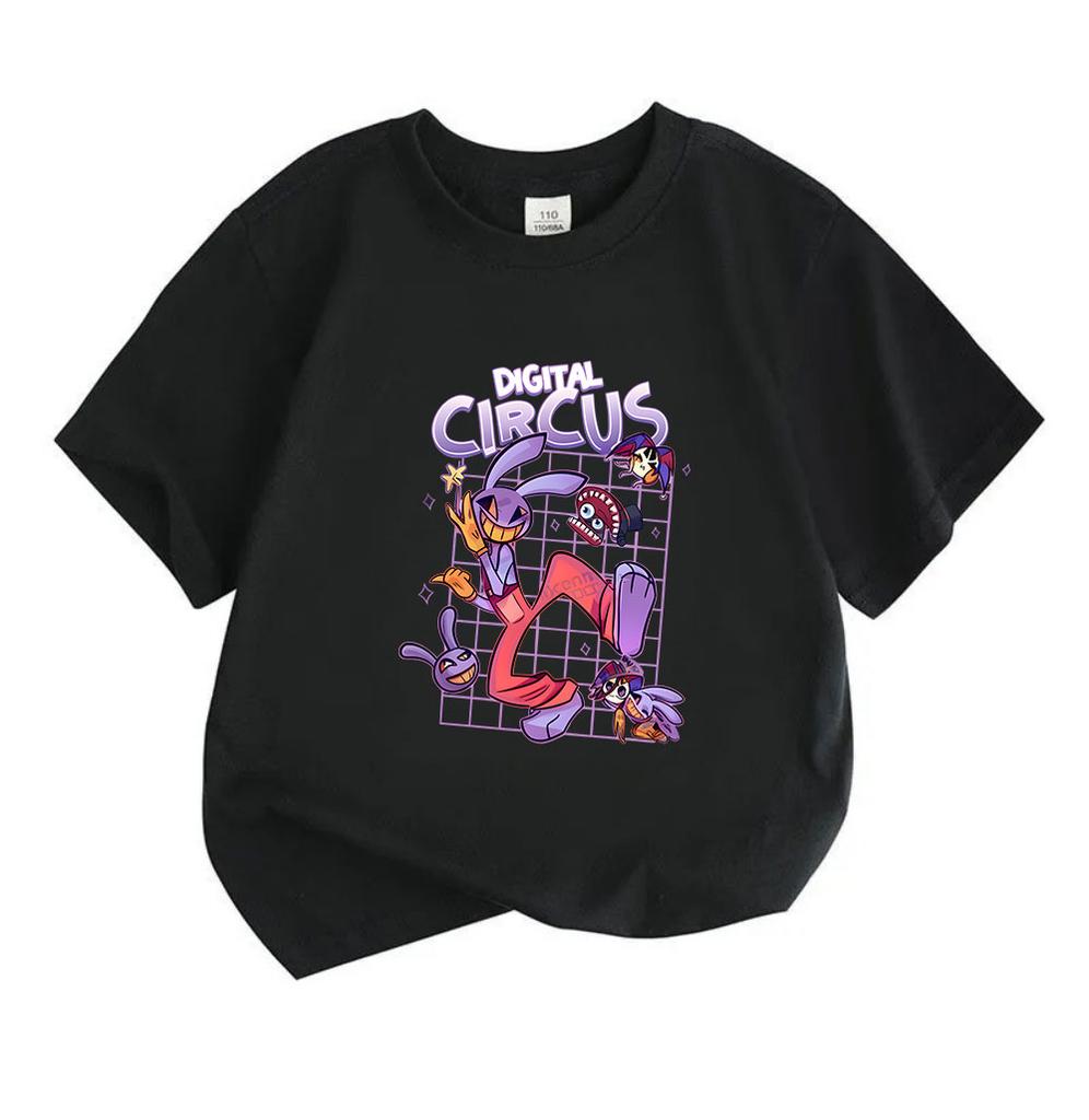 Kids Boys Girls 100% Cotton Short Sleeve O-Neck T-Shirt, Funny Digital Circus Cartoon Print Casual Comfortable Tees for Children Daily Wear