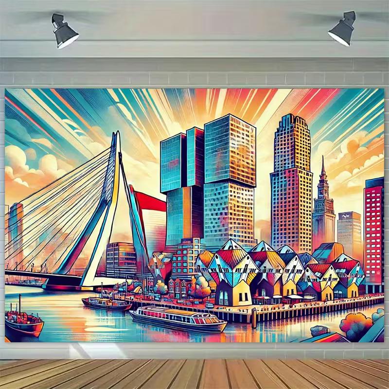 Двумерный Баннер-Фон для Вечеринки: Мост Эразма и Кубические Дома в Роттердаме