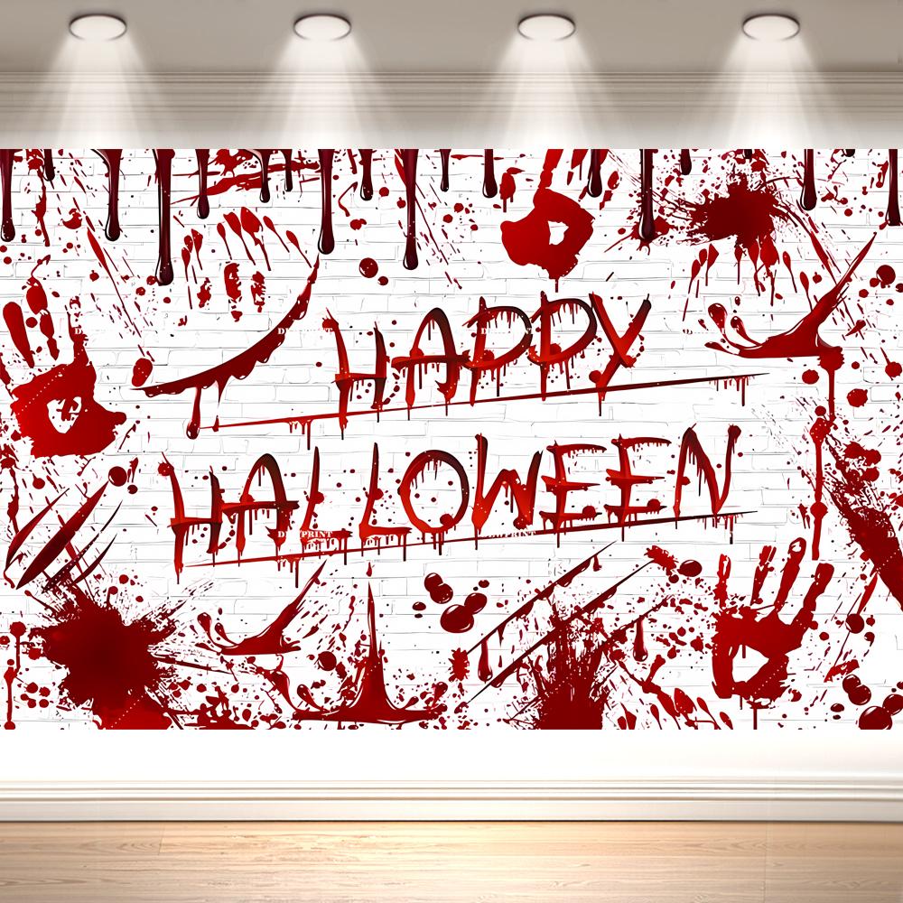 Halloween Backdrop Banner No One Leaves Scary Horror Blood Drip Ghost Silhouette Decor Background Indoor Outdoor Garage Tapesty442