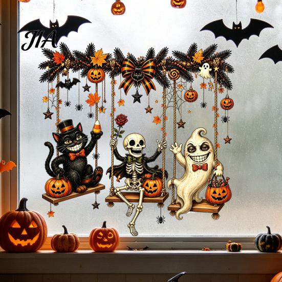 Indoor Outdoor Decorative Clings Halloween Window Clings, PVC Waterproof Static Decals, Removable Festive Wall Stickers