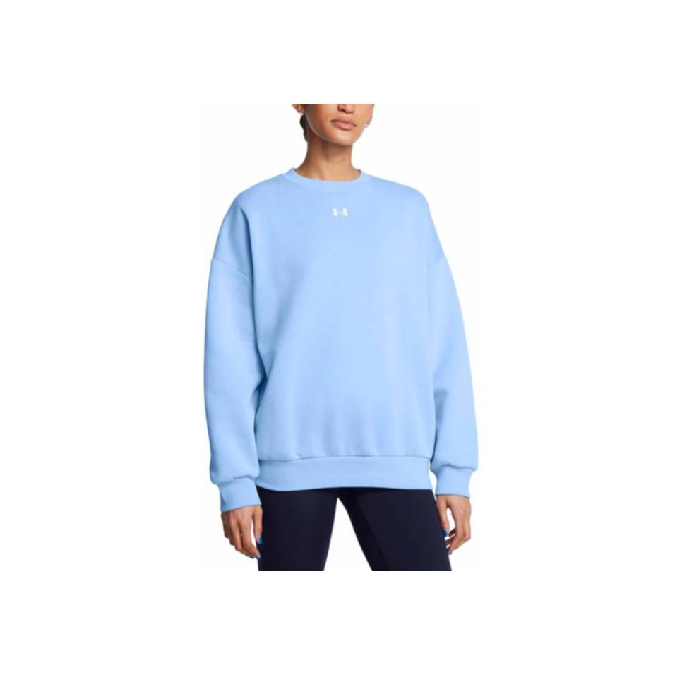 Under Armour Rival Loose Crew Neck Long Sleeve Sweatshirt Women Tops Sky-Blue 1386463-465